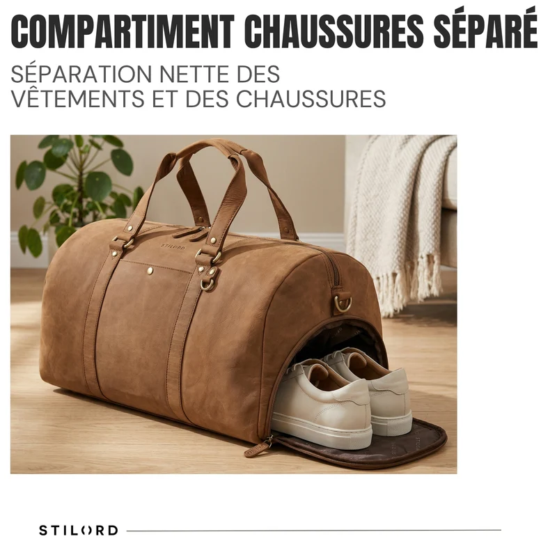 "Ventura" Robuste Leder Reisetasche Groß Herren Weekender mit Schuhfach 40L