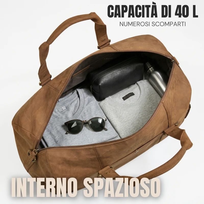 "Ventura" Robuste Leder Reisetasche Groß Herren Weekender mit Schuhfach 40L