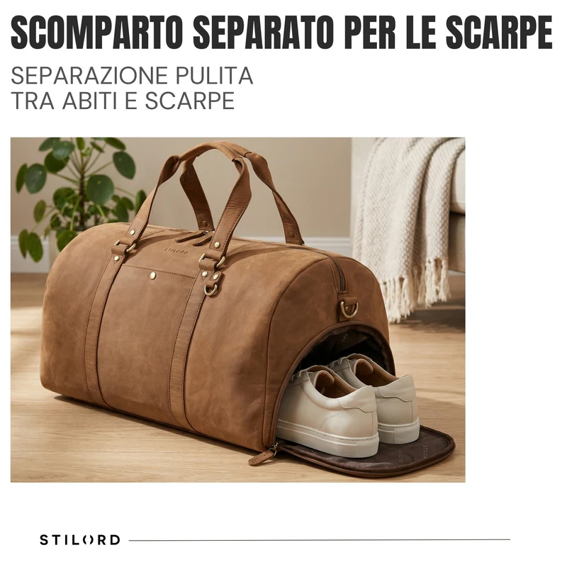 "Ventura" Robuste Leder Reisetasche Groß Herren Weekender mit Schuhfach 40L