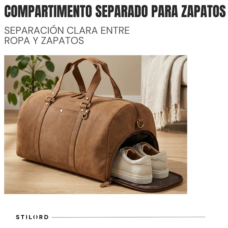 "Ventura" Robuste Leder Reisetasche Groß Herren Weekender mit Schuhfach 40L