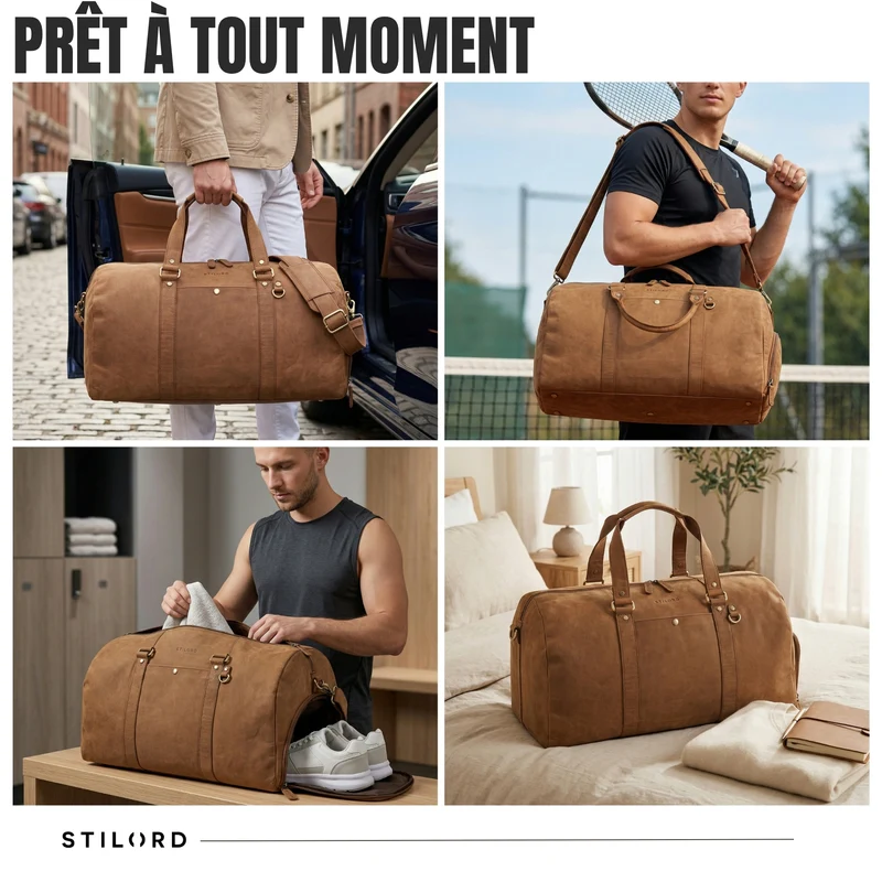 "Ventura" Robuste Leder Reisetasche Groß Herren Weekender mit Schuhfach 40L