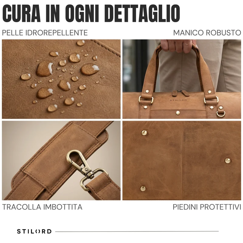 "Ventura" Robuste Leder Reisetasche Groß Herren Weekender mit Schuhfach 40L