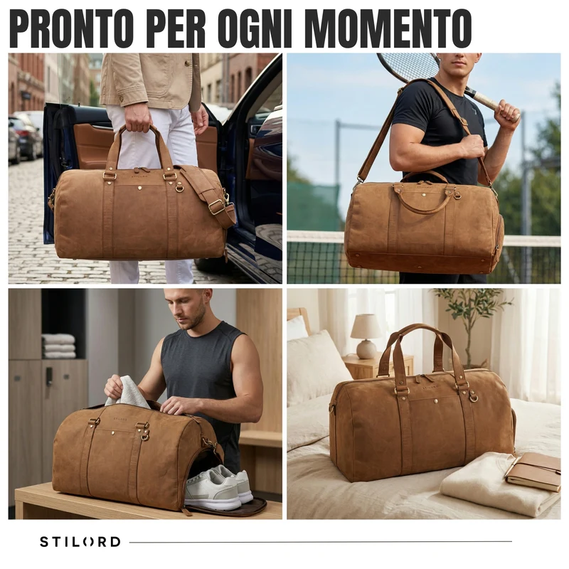 "Ventura" Robuste Leder Reisetasche Groß Herren Weekender mit Schuhfach 40L
