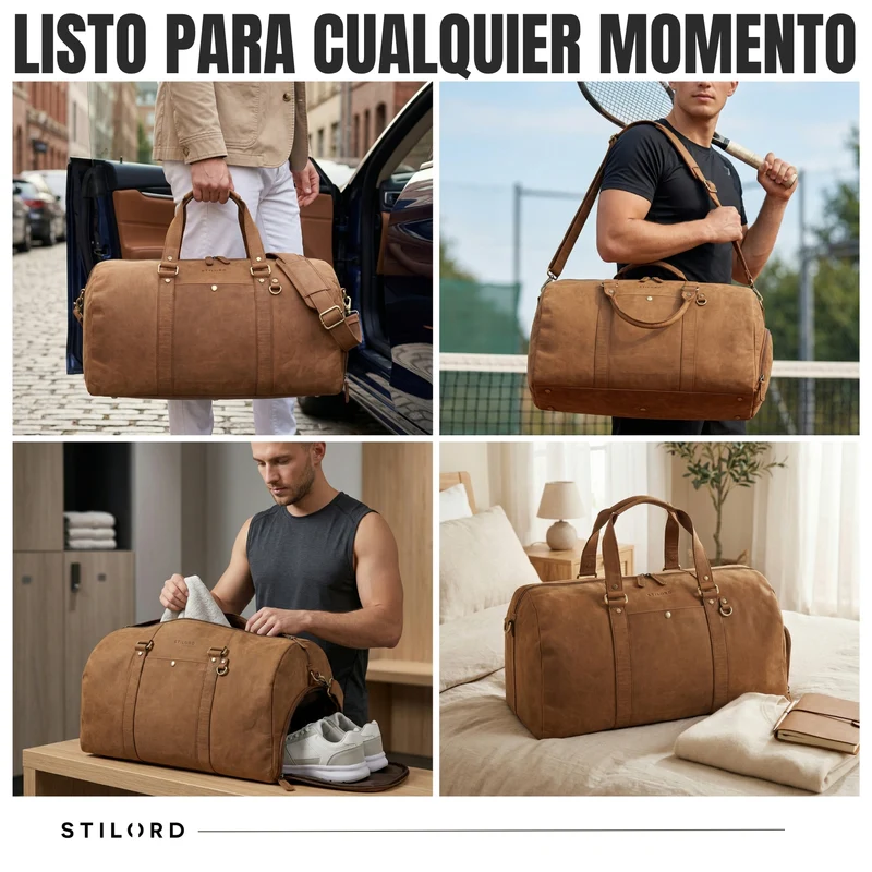 "Ventura" Robuste Leder Reisetasche Groß Herren Weekender mit Schuhfach 40L