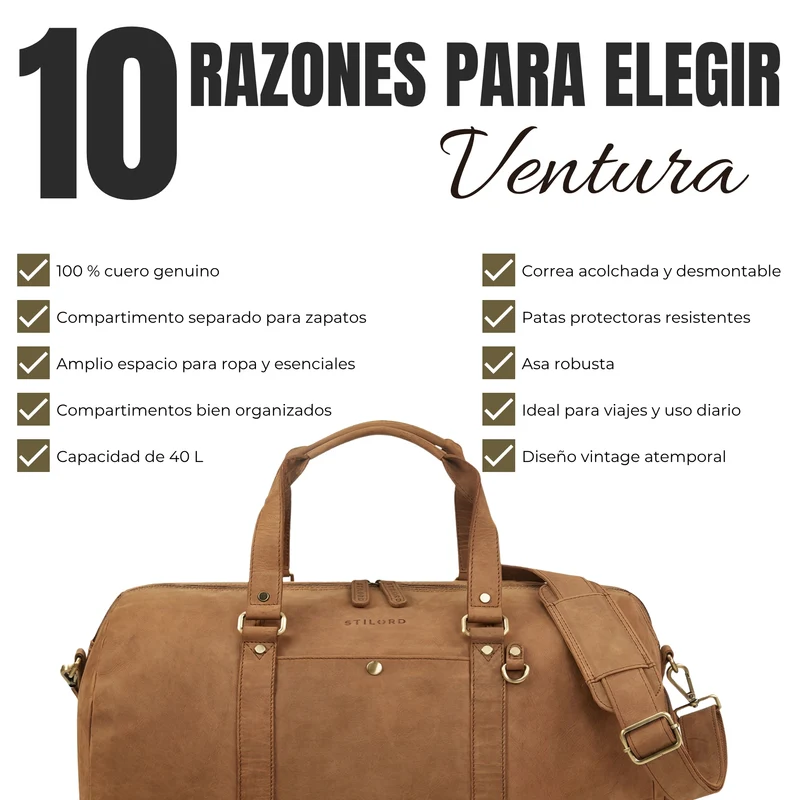 "Ventura" Robuste Leder Reisetasche Groß Herren Weekender mit Schuhfach 40L