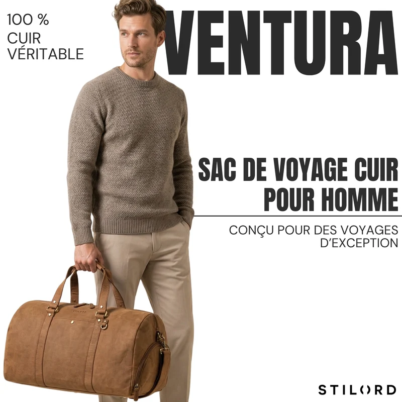 "Ventura" Robuste Leder Reisetasche Groß Herren Weekender mit Schuhfach 40L
