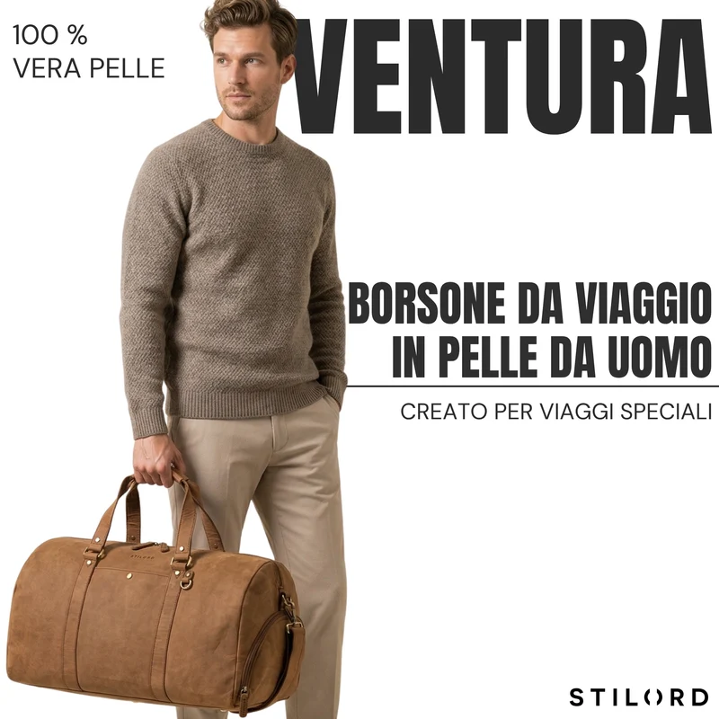 "Ventura" Robuste Leder Reisetasche Groß Herren Weekender mit Schuhfach 40L