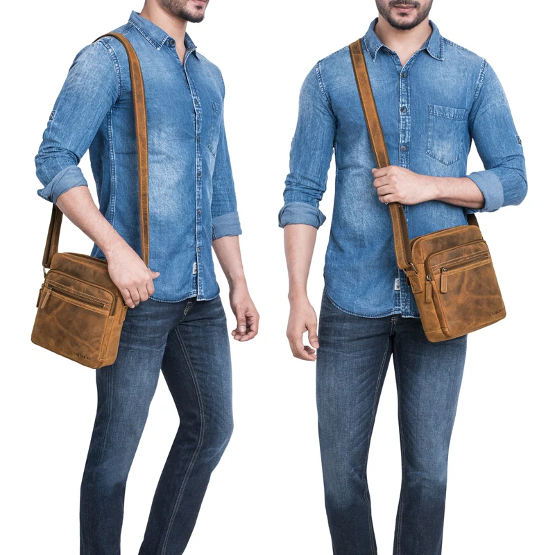 "Kony" Vintage Umhängetasche Herren Leder Robuste Kleine Messenger Bag
