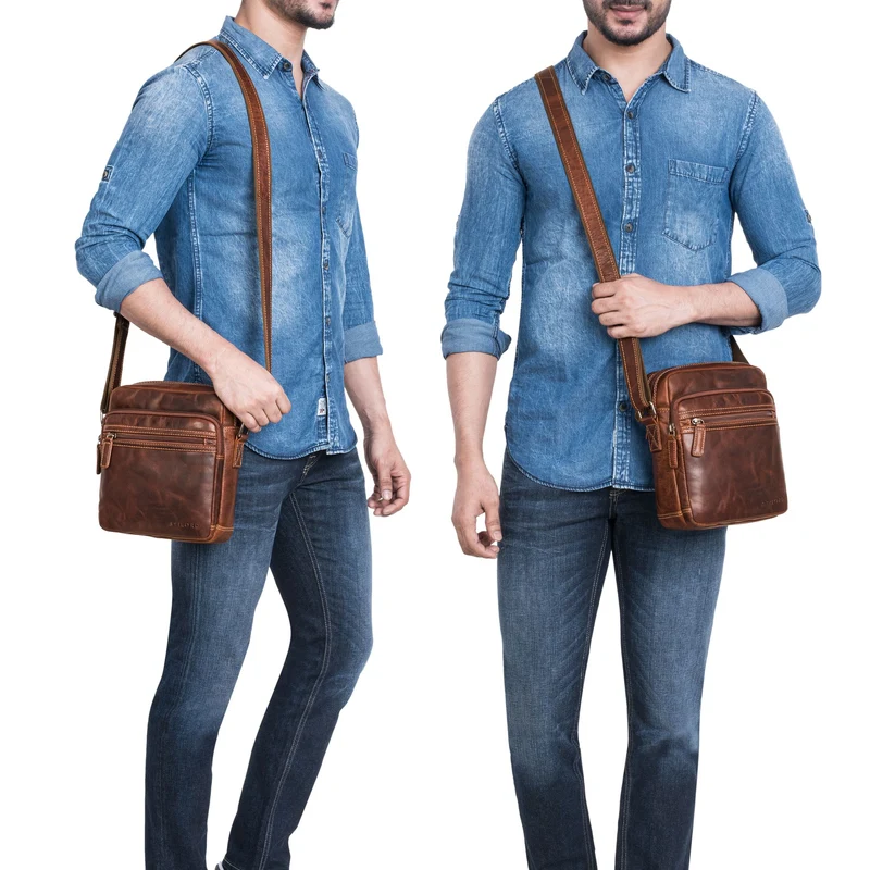 "Kony" Vintage Umhängetasche Herren Leder Robuste Kleine Messenger Bag