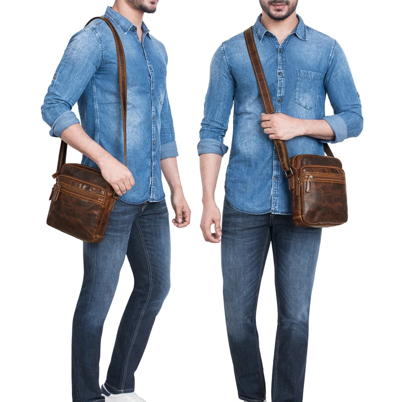 "Kony" Vintage Umhängetasche Herren Leder Robuste Kleine Messenger Bag