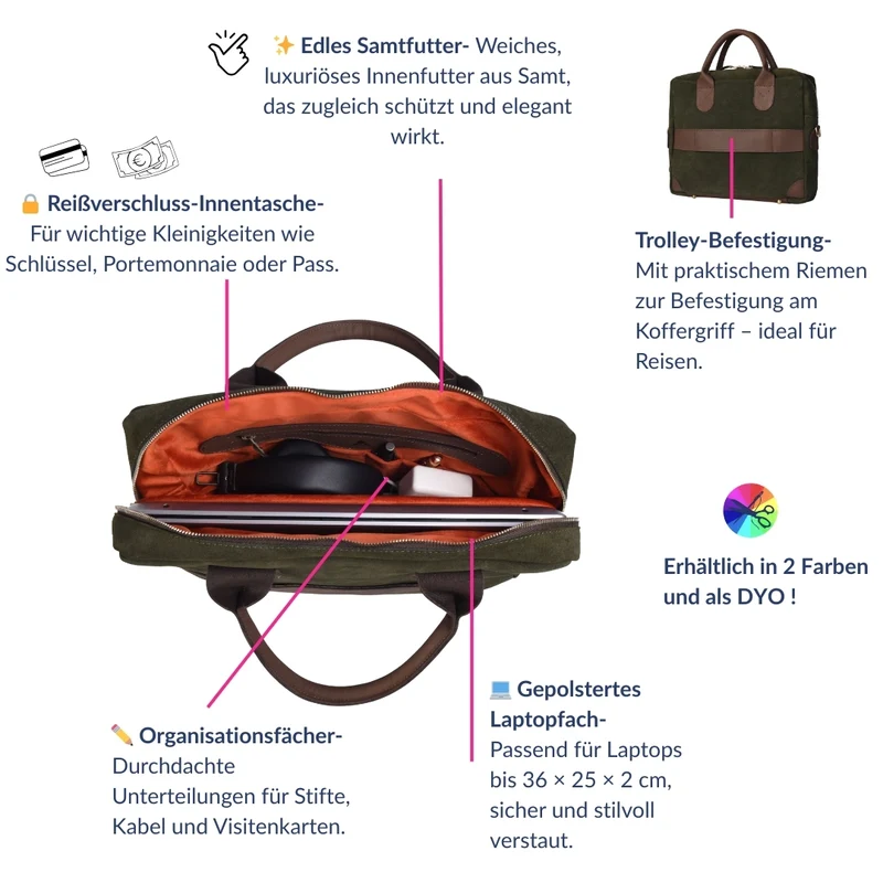 Leder Businessbag HARRINGTON -Khaki-