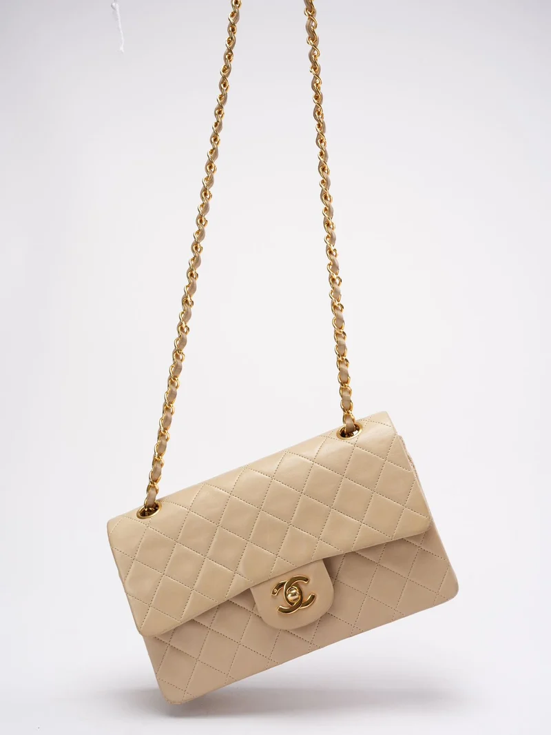Chanel Vintage Beige Kleine Klassische Doppelflap-Tasche 1994