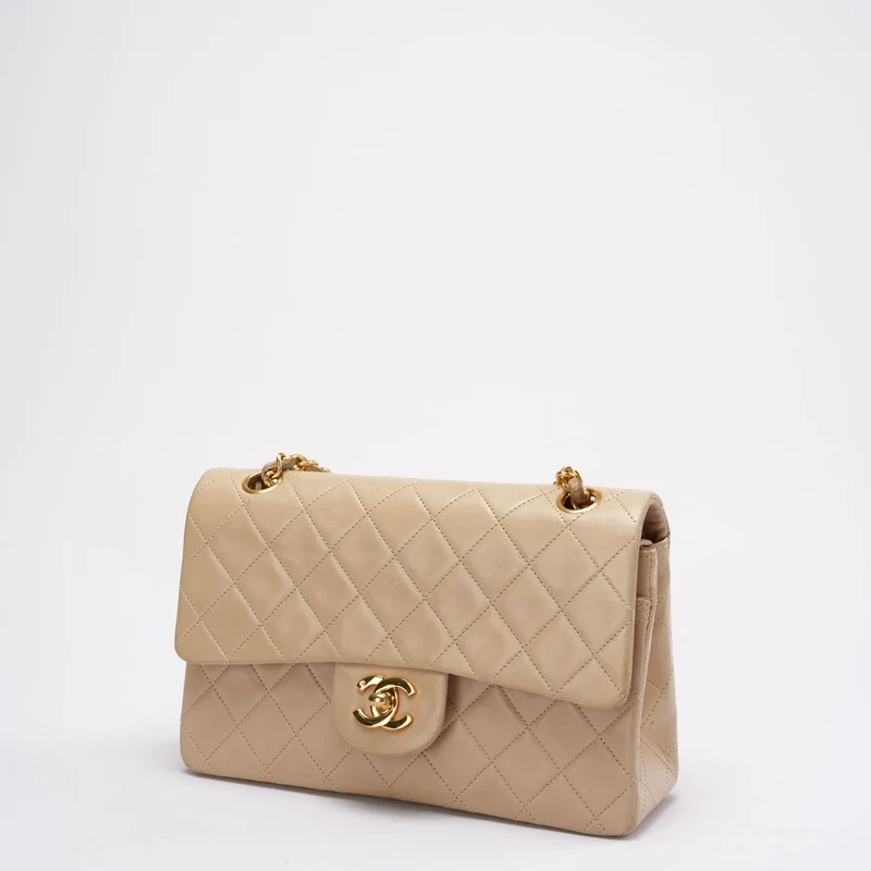 Chanel Vintage Beige Kleine Klassische Doppelflap-Tasche 1994