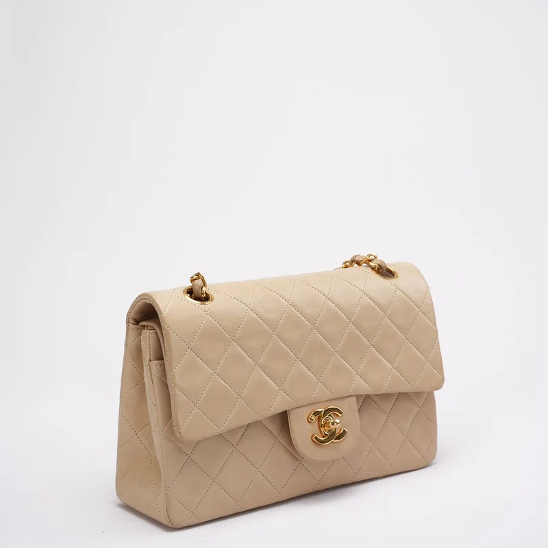 Chanel Vintage Beige Kleine Klassische Doppelflap-Tasche 1994