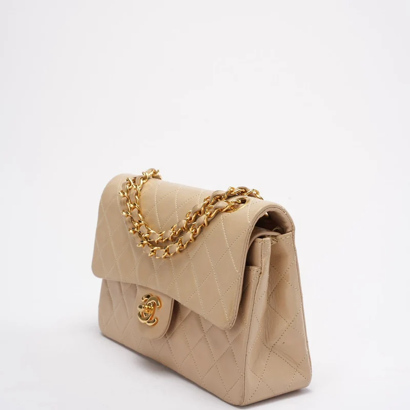 Chanel Vintage Beige Kleine Klassische Doppelflap-Tasche 1994