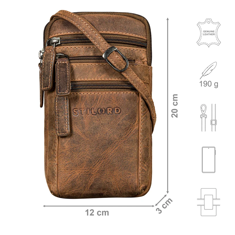 "Mikael" 3-in-1 Brusttasche Herren Leder Handytasche Gürteltasche