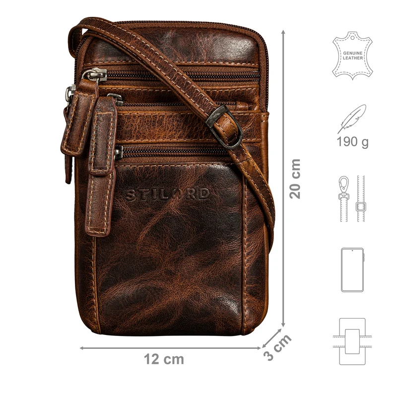 "Mikael" 3-in-1 Brusttasche Herren Leder Handytasche Gürteltasche