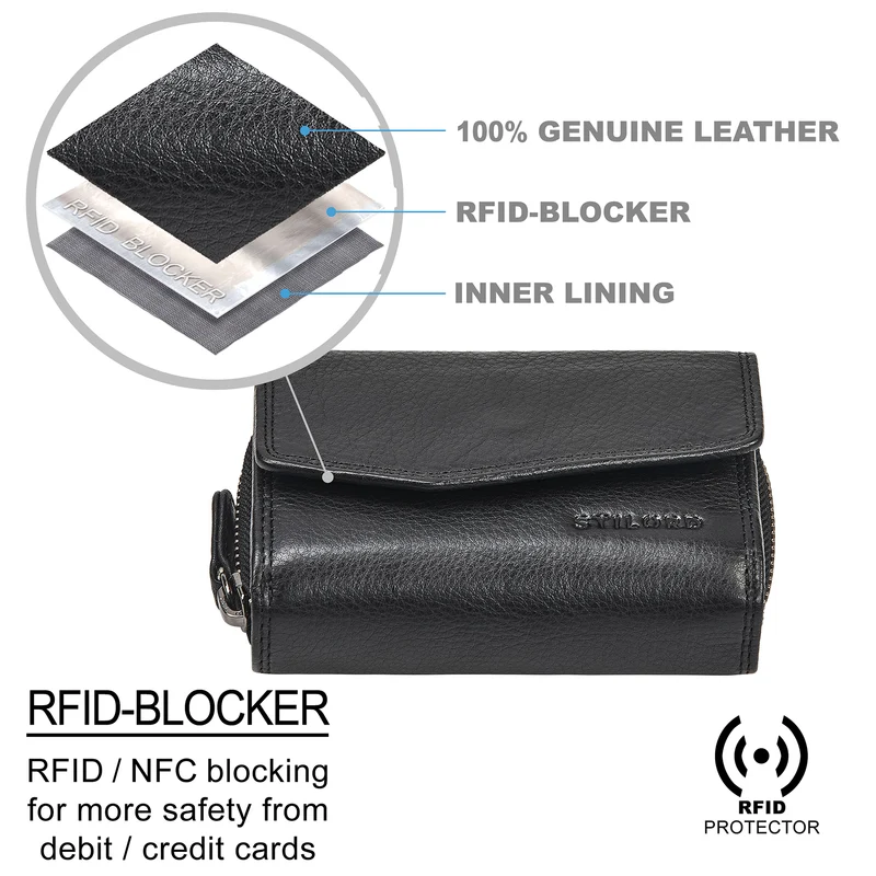 "Carina" Stylishes Portemonnaie Damen Leder Mittel-Groß RFID Schutz
