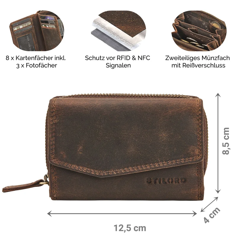 "Carina" Stylishes Portemonnaie Damen Leder Mittel-Groß RFID Schutz
