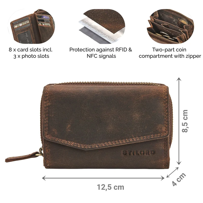"Carina" Stylishes Portemonnaie Damen Leder Mittel-Groß RFID Schutz