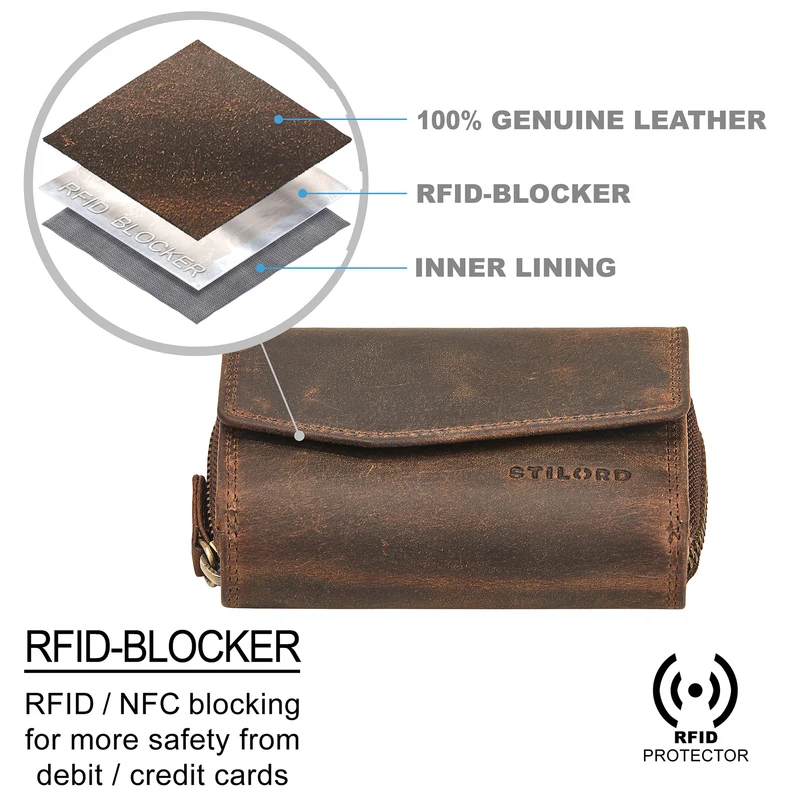 "Carina" Stylishes Portemonnaie Damen Leder Mittel-Groß RFID Schutz