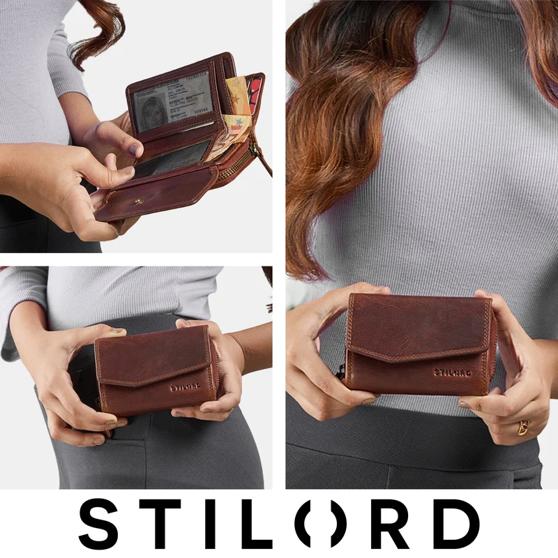 "Carina" Stylishes Portemonnaie Damen Leder Mittel-Groß RFID Schutz