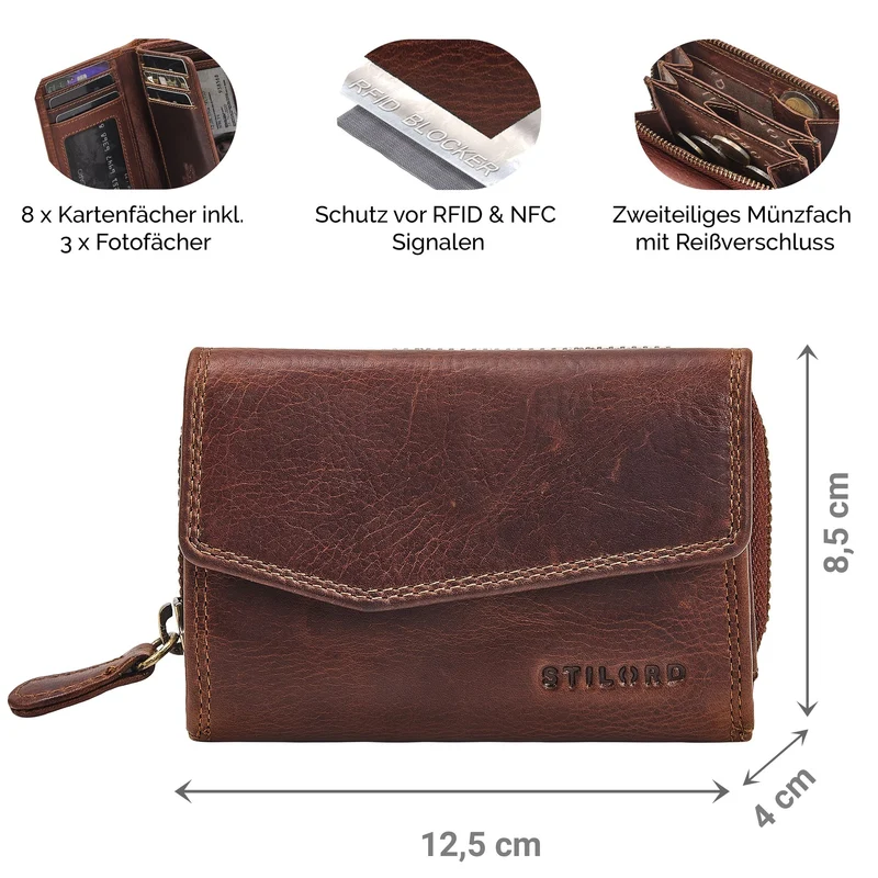 "Carina" Stylishes Portemonnaie Damen Leder Mittel-Groß RFID Schutz