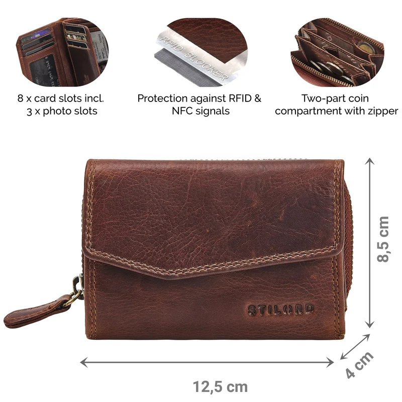 "Carina" Stylishes Portemonnaie Damen Leder Mittel-Groß RFID Schutz