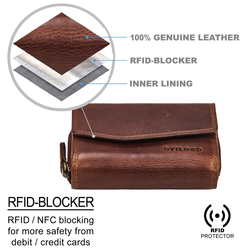 "Carina" Stylishes Portemonnaie Damen Leder Mittel-Groß RFID Schutz