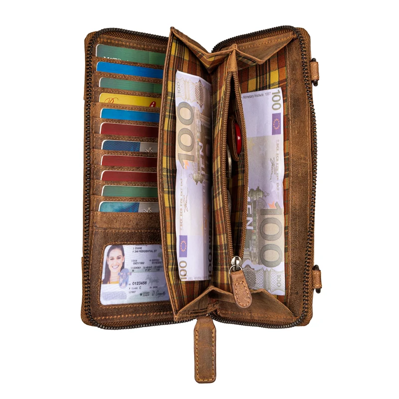 "Marigold" 3-in-1 Echtleder Geldbörse Handytasche Umhängetasche Damen
