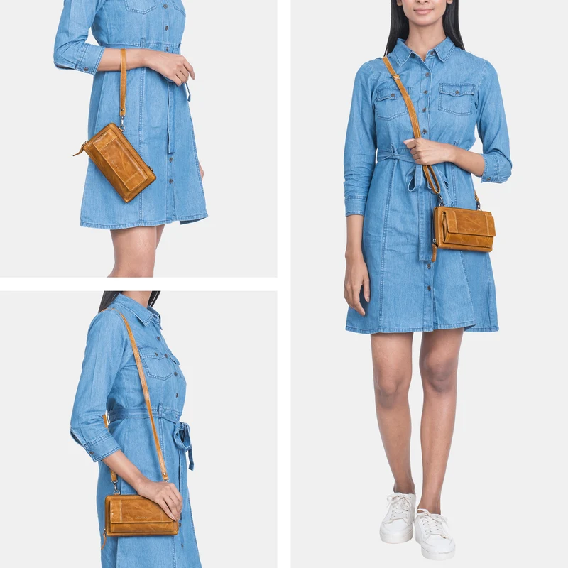 "Marigold" 3-in-1 Echtleder Geldbörse Handytasche Umhängetasche Damen