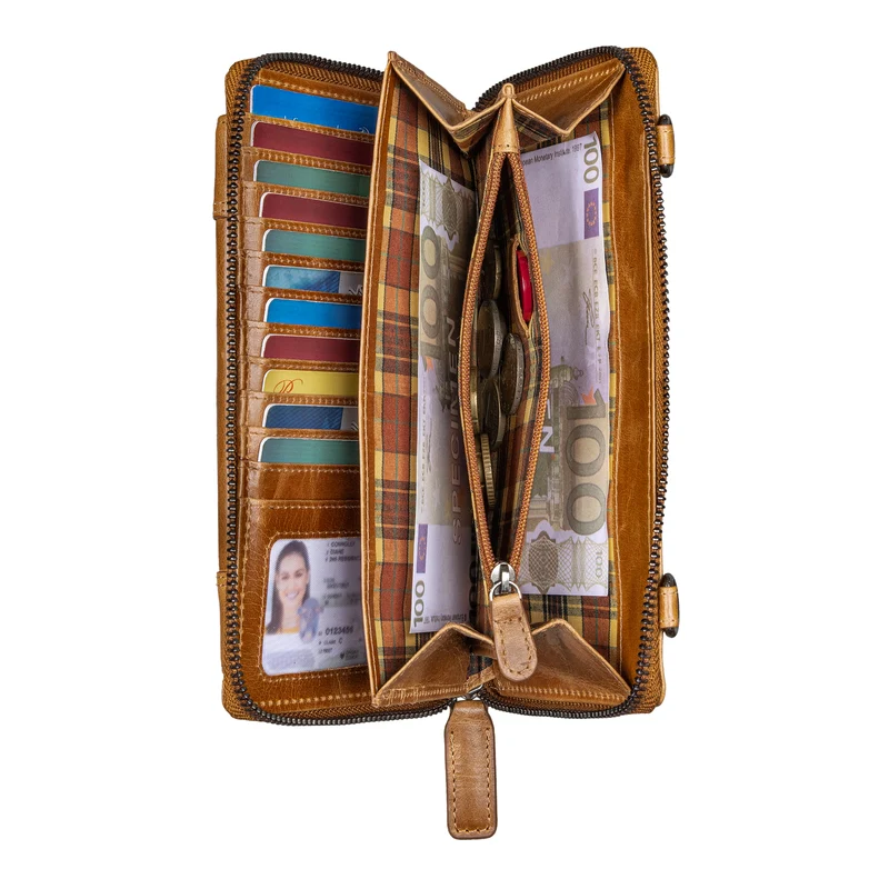 "Marigold" 3-in-1 Echtleder Geldbörse Handytasche Umhängetasche Damen