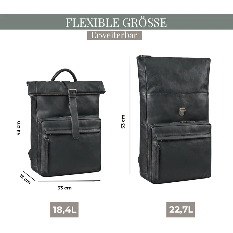 "Melvin" Echtleder Rolltop Rucksack Herren Laptop 16 - 17 Zoll