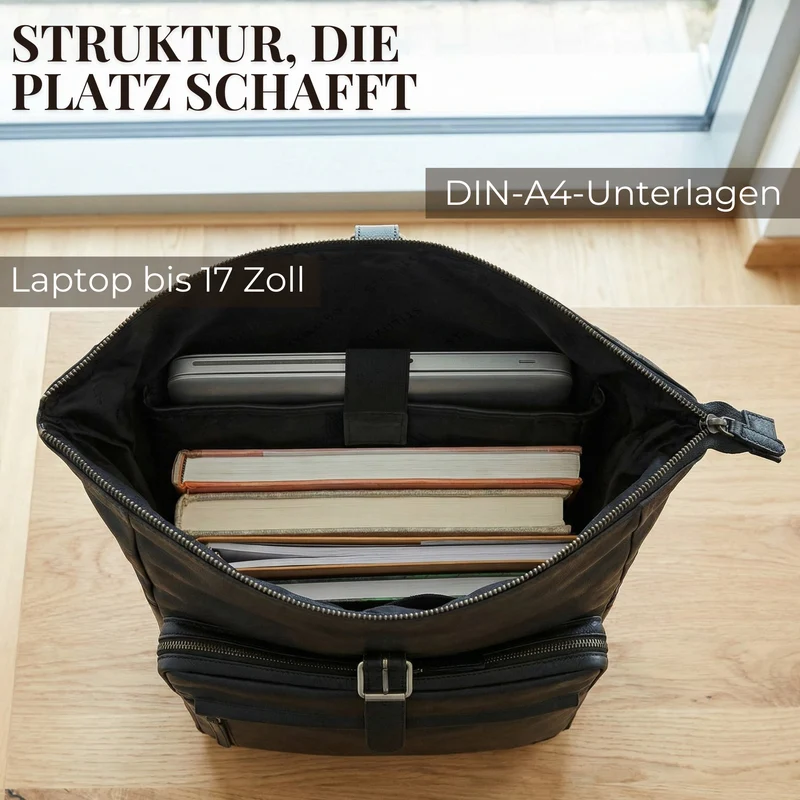 "Melvin" Echtleder Rolltop Rucksack Herren Laptop 16 - 17 Zoll