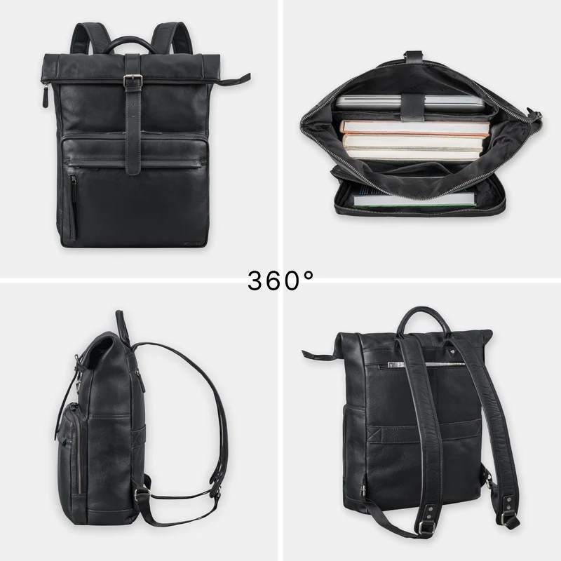 "Melvin" Echtleder Rolltop Rucksack Herren Laptop 16 - 17 Zoll