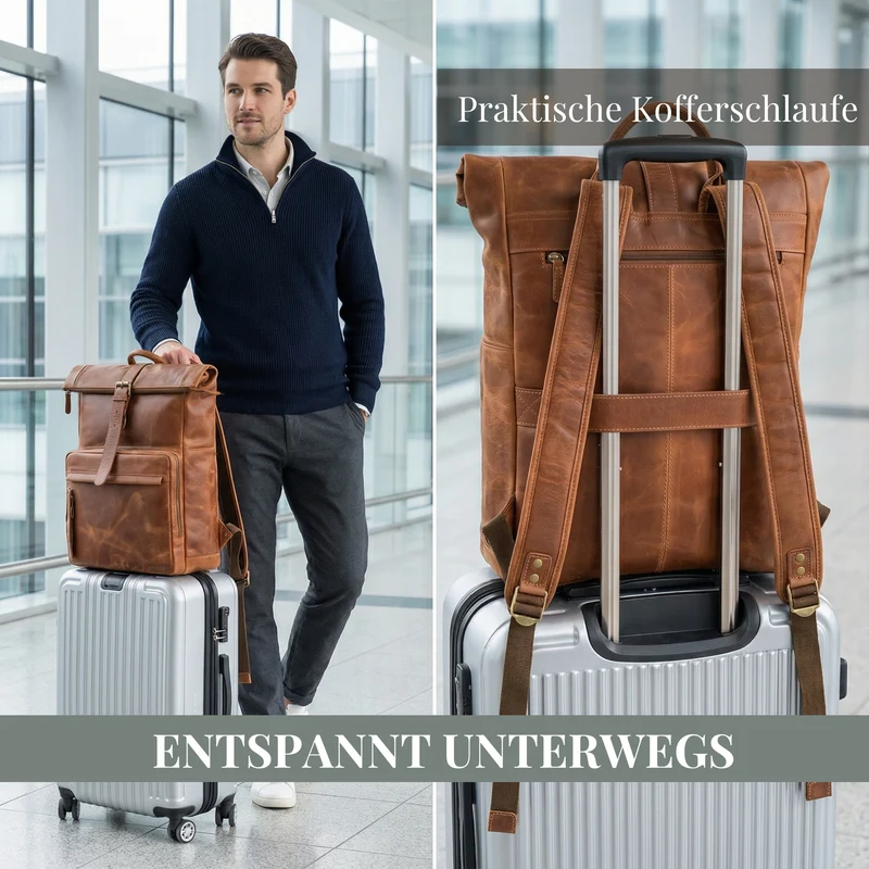 "Melvin" Echtleder Rolltop Rucksack Herren Laptop 16 - 17 Zoll