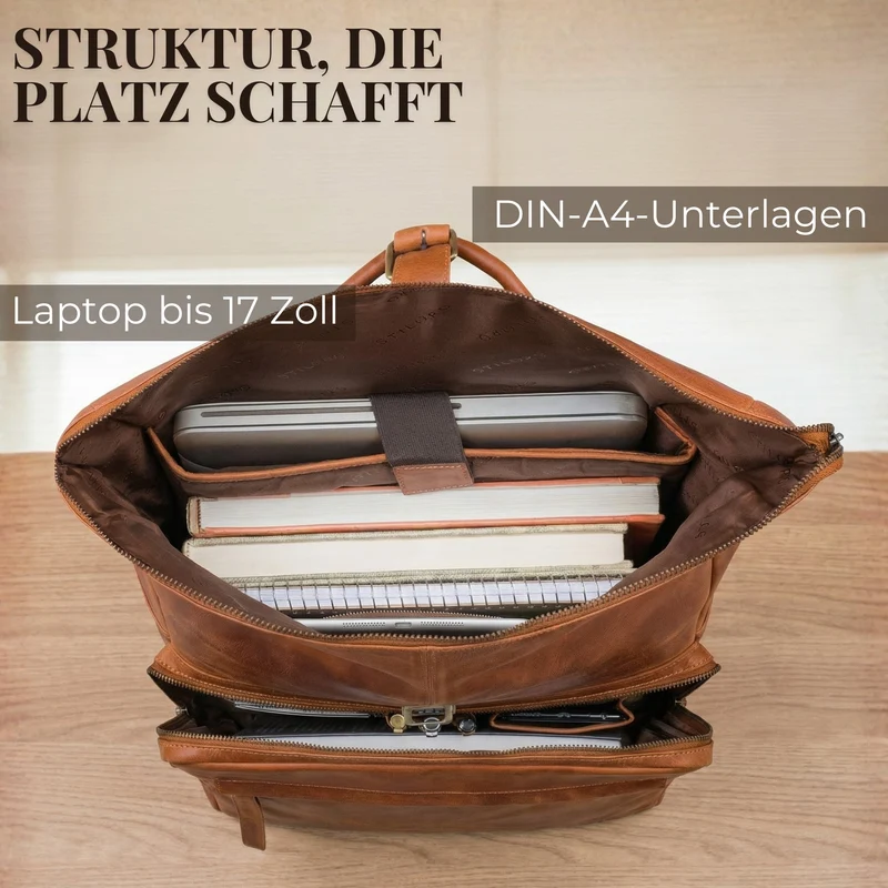 "Melvin" Echtleder Rolltop Rucksack Herren Laptop 16 - 17 Zoll