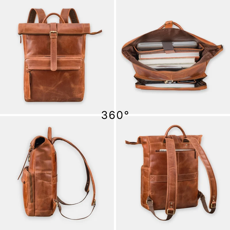 "Melvin" Echtleder Rolltop Rucksack Herren Laptop 16 - 17 Zoll