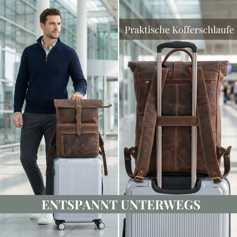 "Melvin" Echtleder Rolltop Rucksack Herren Laptop 16 - 17 Zoll