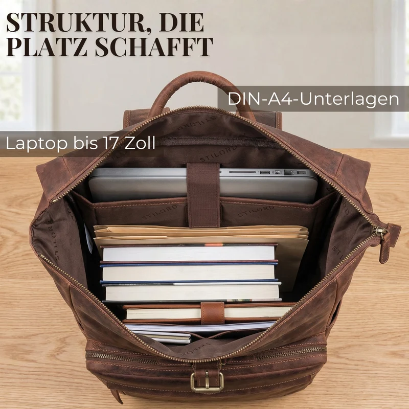 "Melvin" Echtleder Rolltop Rucksack Herren Laptop 16 - 17 Zoll