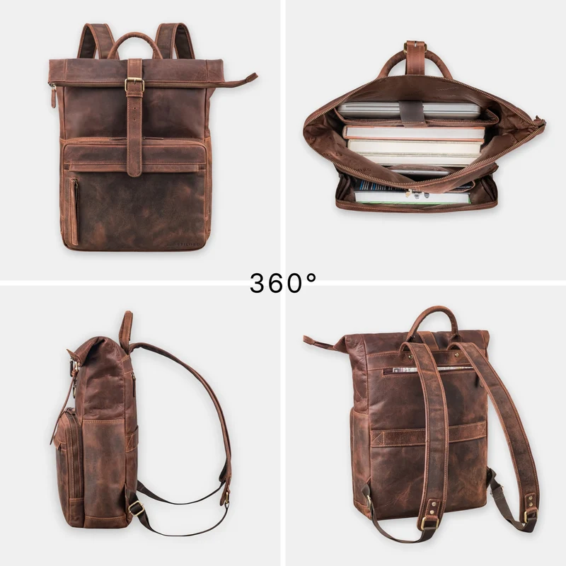 "Melvin" Echtleder Rolltop Rucksack Herren Laptop 16 - 17 Zoll