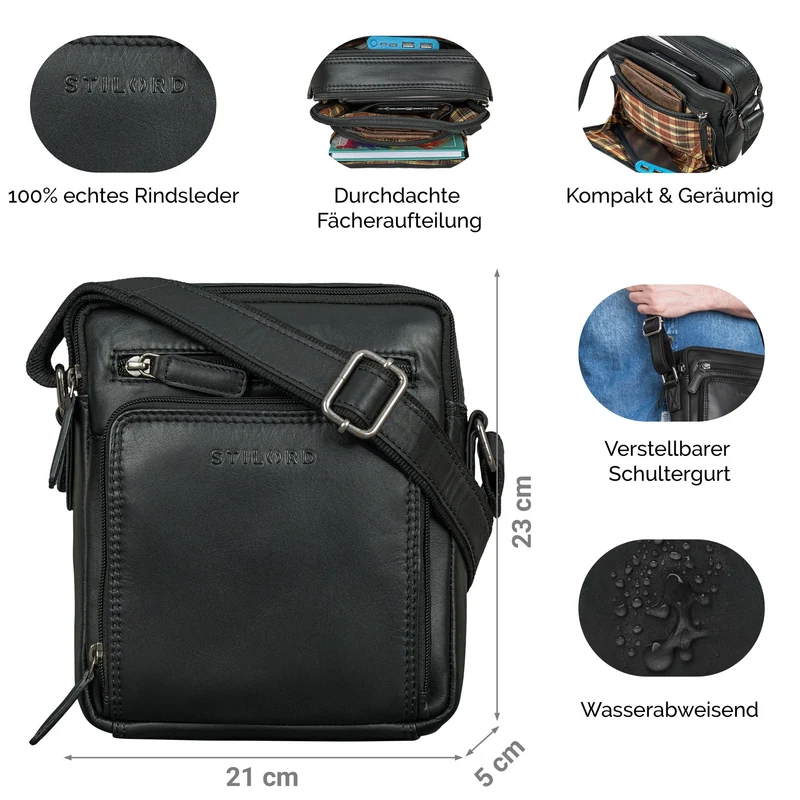 "Winston" Stylishe Umhängetasche Herren Klein Leder Tablet 9,7 Zoll