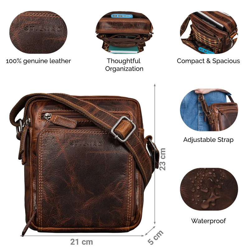 "Winston" Stylishe Umhängetasche Herren Klein Leder Tablet 9,7 Zoll