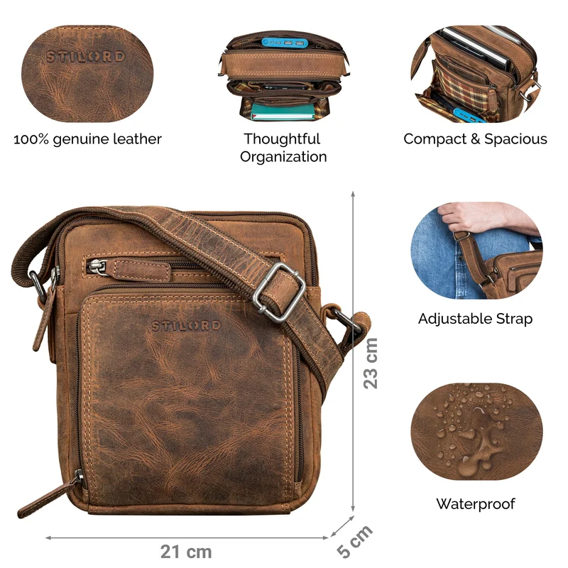"Winston" Stylishe Umhängetasche Herren Klein Leder Tablet 9,7 Zoll