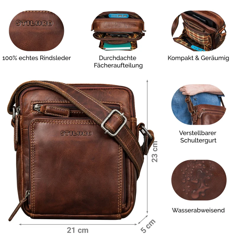 "Winston" Stylishe Umhängetasche Herren Klein Leder Tablet 9,7 Zoll