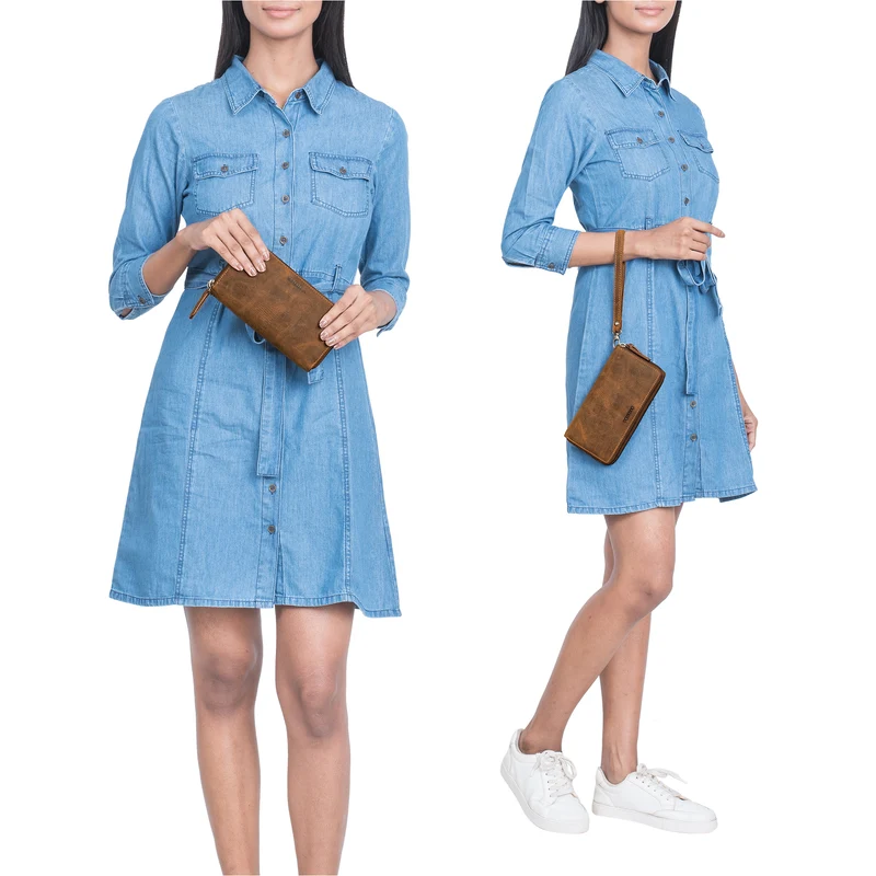 "Poppy" 3-in-1 XL Leder Geldbörse mit Handyfach Damen Clutch Tasche