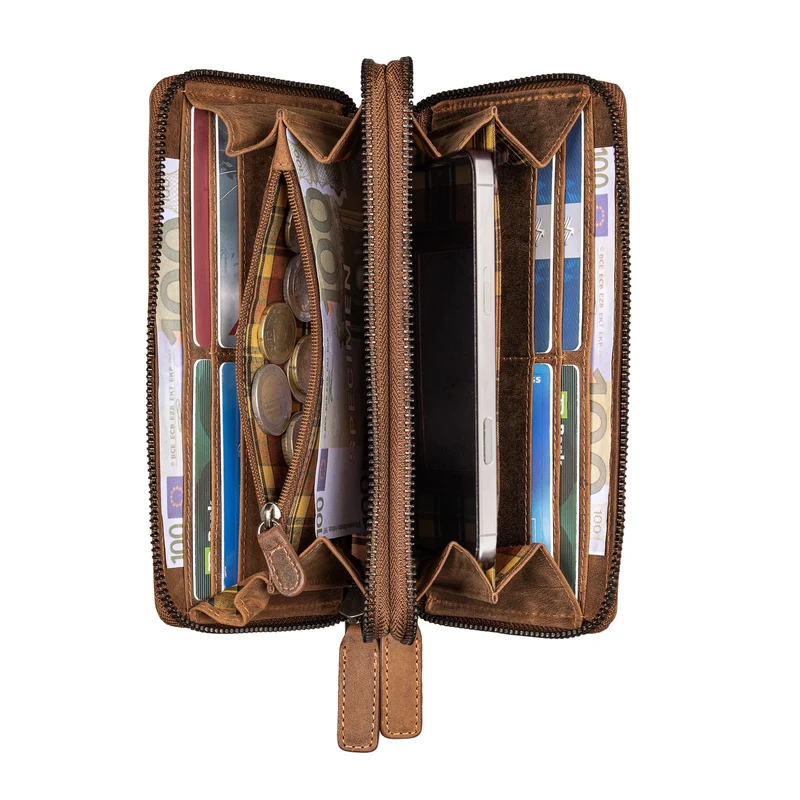 "Poppy" 3-in-1 XL Leder Geldbörse mit Handyfach Damen Clutch Tasche