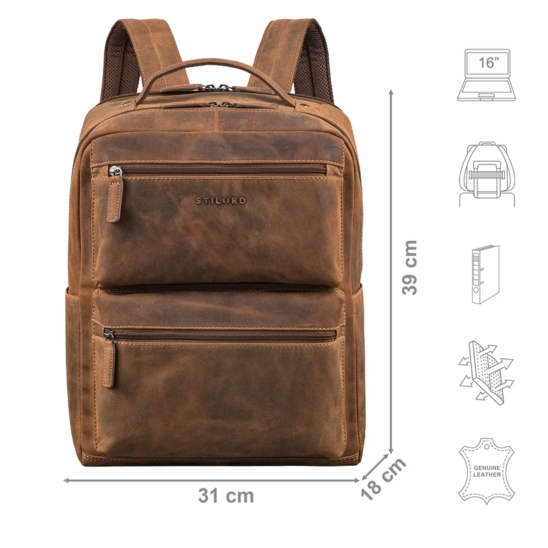 "Gustavo" Echt Leder Rucksack Herren und Damen Groß Laptopfach 15 - 16