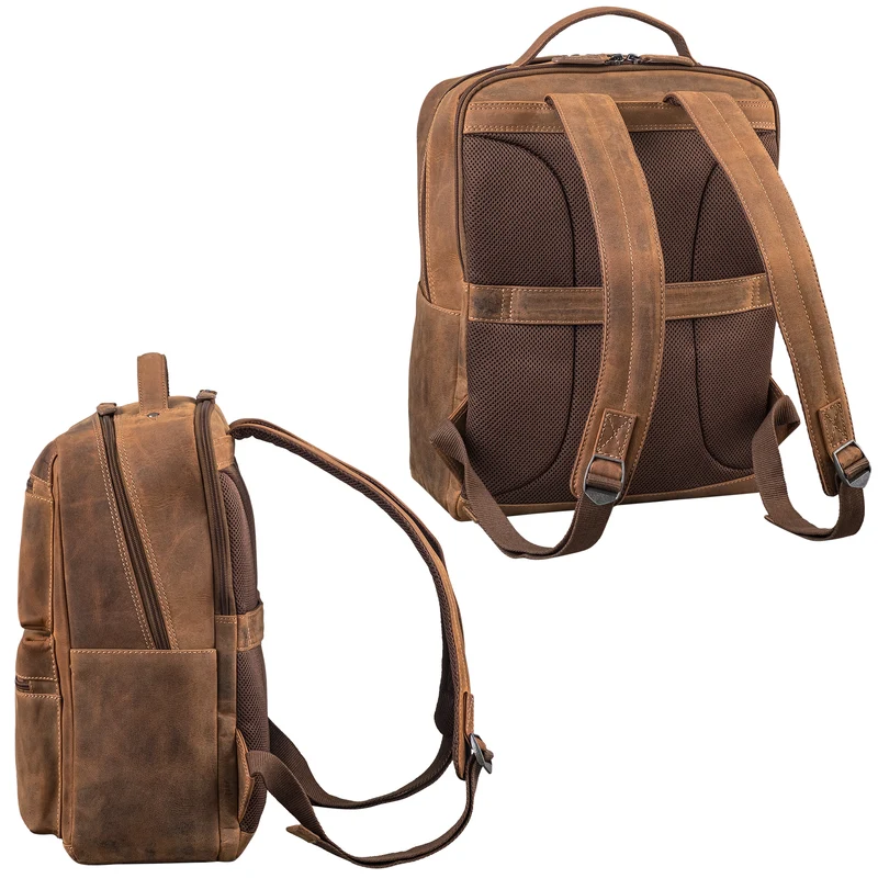 "Gustavo" Echt Leder Rucksack Herren und Damen Groß Laptopfach 15 - 16