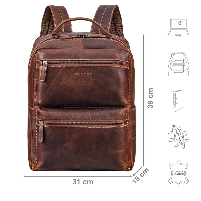 "Gustavo" Echt Leder Rucksack Herren und Damen Groß Laptopfach 15 - 16